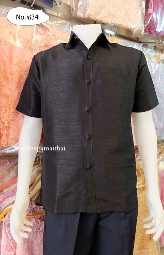 เสื้อไหมผสมฝ้าย ชายสีดำ XL