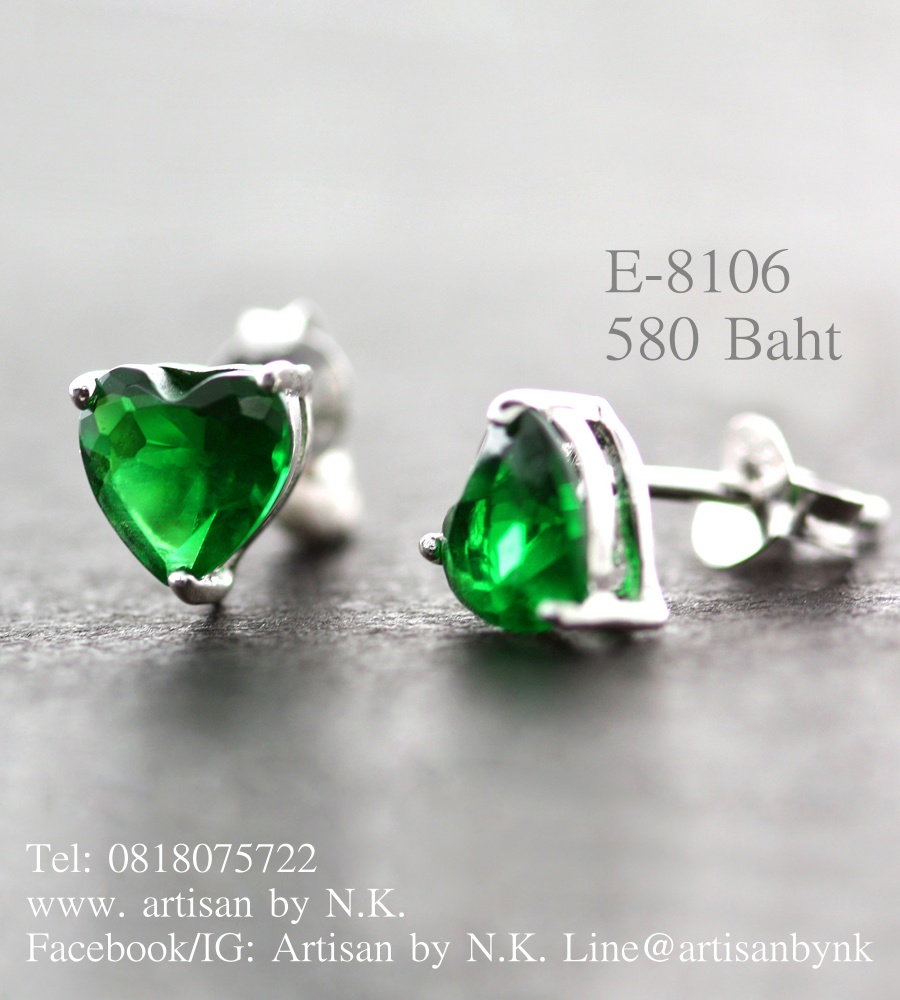 ต่างหูเงินแท้ชุบทองขาว ฝังเพชร CZ เกรด AAA สี Sring Green