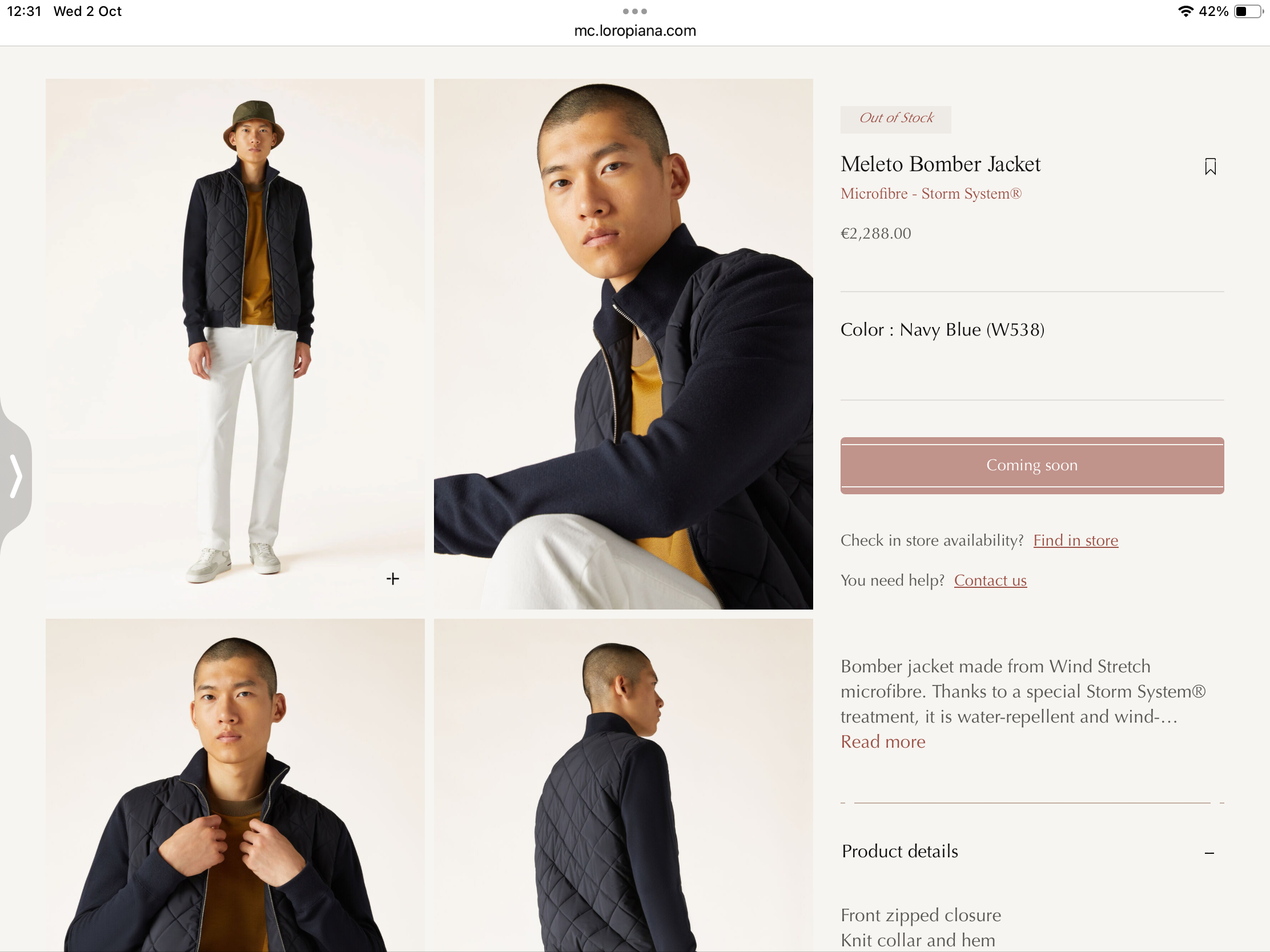 **mix** เสื้อกันหนาว Loro piana Meleto Bomber Jacket สีกรมท่า สินค้าใหม่ ของแท้