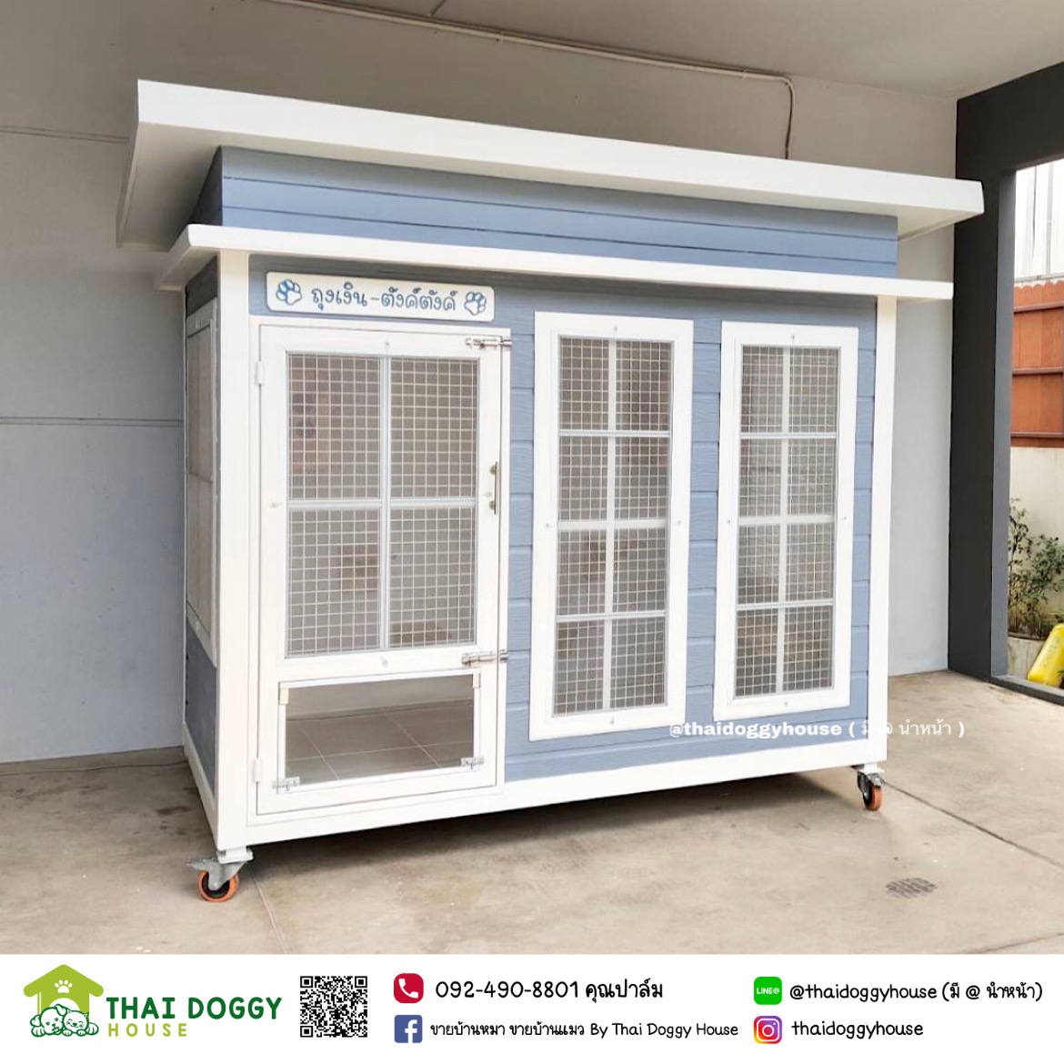 บ้านแมว หลังใหญ่ อยู่สบายๆ อากาศถ่ายเทดี พื้นปูกระเบื้อง สามารถล้างทำความสะอาดได้