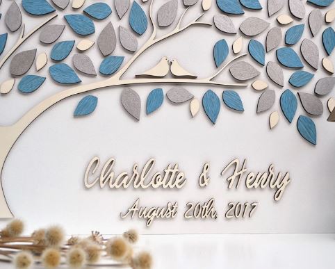 Guest Book DIY กรอบไม้ ป้ายไม้ รูป ต้นไม้ นกคู่ สามารถใช้แทน สมุดเขียนคำอวยพร ใช้ตกแต่งงานแต่งงาน 141974