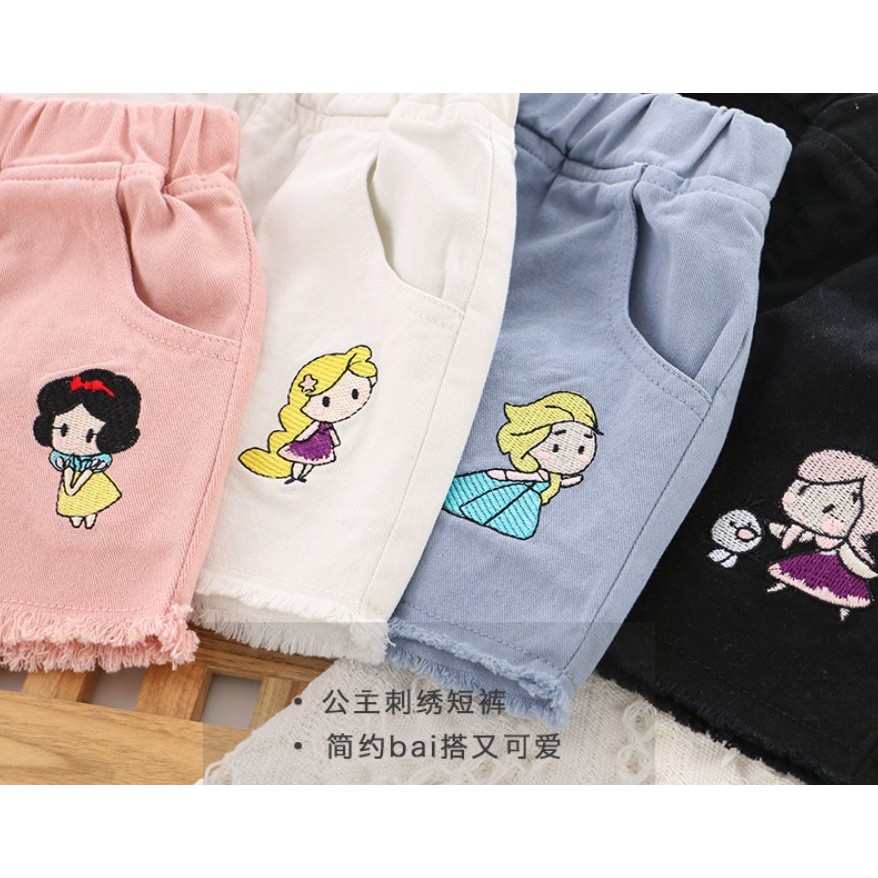 กางเกงขาสั้นเด็กหญิง กางเกงเด็กผู้หญิง กางเกงขาสั้นเด็กผู้หญิง ผ้านิ่ม ปักลายเจ้าหญิง สินค้าพร้อมส่งจากไทย
