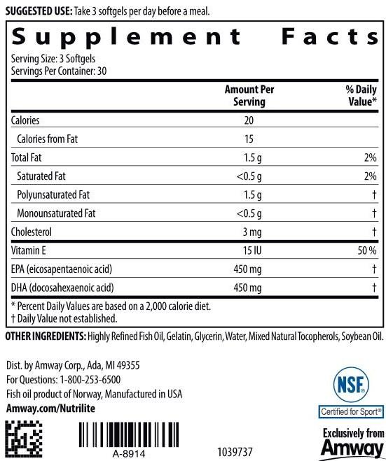 Nutrilite Balanced Health Omega EPA 450 MGและ DHA 450 MGบรรจุ 90 เม็ด