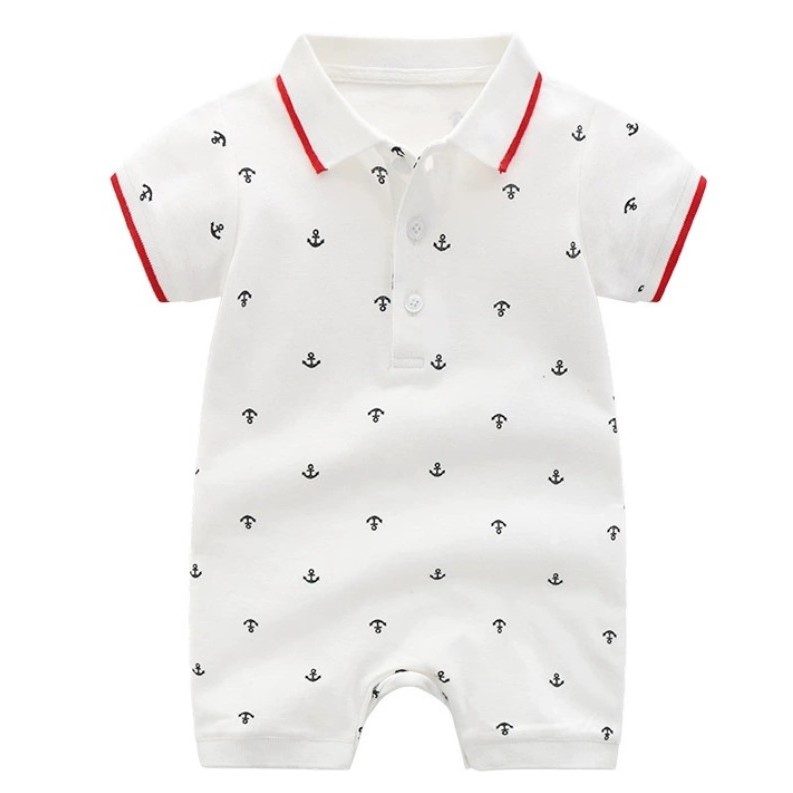 เสื้อผ้าเด็กอ่อน ชุดทารกชาย ชุดจั๊มสูท เนื้อผ้านุ่ม ลายสมอ มาพร้อมหมวก สินค้าพร้อมส่ง