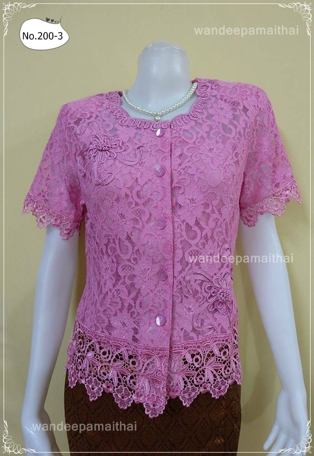 เสื้อลูกไม้คนแก่กระดุมหน้า แขนสั้น สีกลีบบัว เบอร์ L