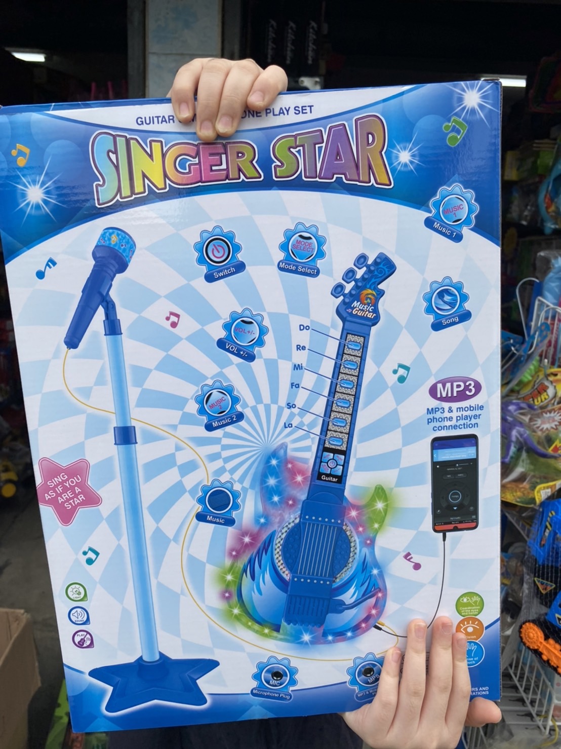 HD776 ของเล่นเด็กไมค์ขาตั้งพร้อมกีตารื ไมโครโฟนเด็ก