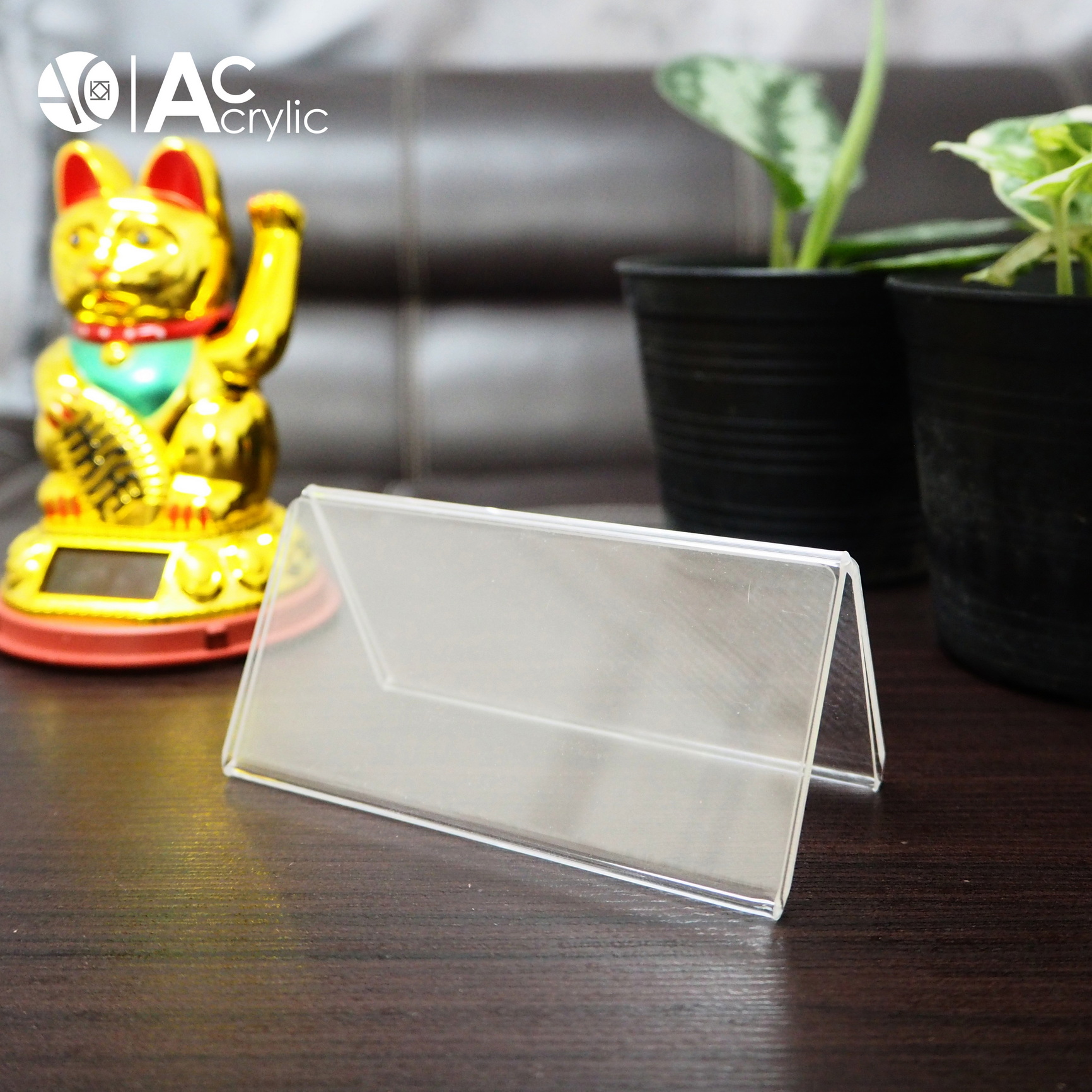 ป้ายตั้งโต๊ะ ป้ายอะคริลิค สอดกระดาษ ขนาด 10x5 cm อะคริลิค โชว์กระดาษ 2 ด้าน ทรง V Acrylic (10x5V)