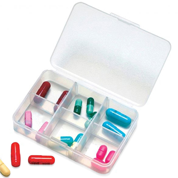 ตลับยา แบบ 6 ช่อง , Clear 6 Compartment Pill Storage Box