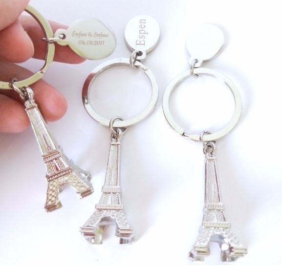 พวงกุญแจ หอไอเฟล ปารีส สีเงิน สามารถเลเซอร์ logo คู่บ่าวสาว บริษัท ของที่ระลึก งานแต่งงาน งานเลี้ยง งานรับปริญญา เก๋ ๆ 462309