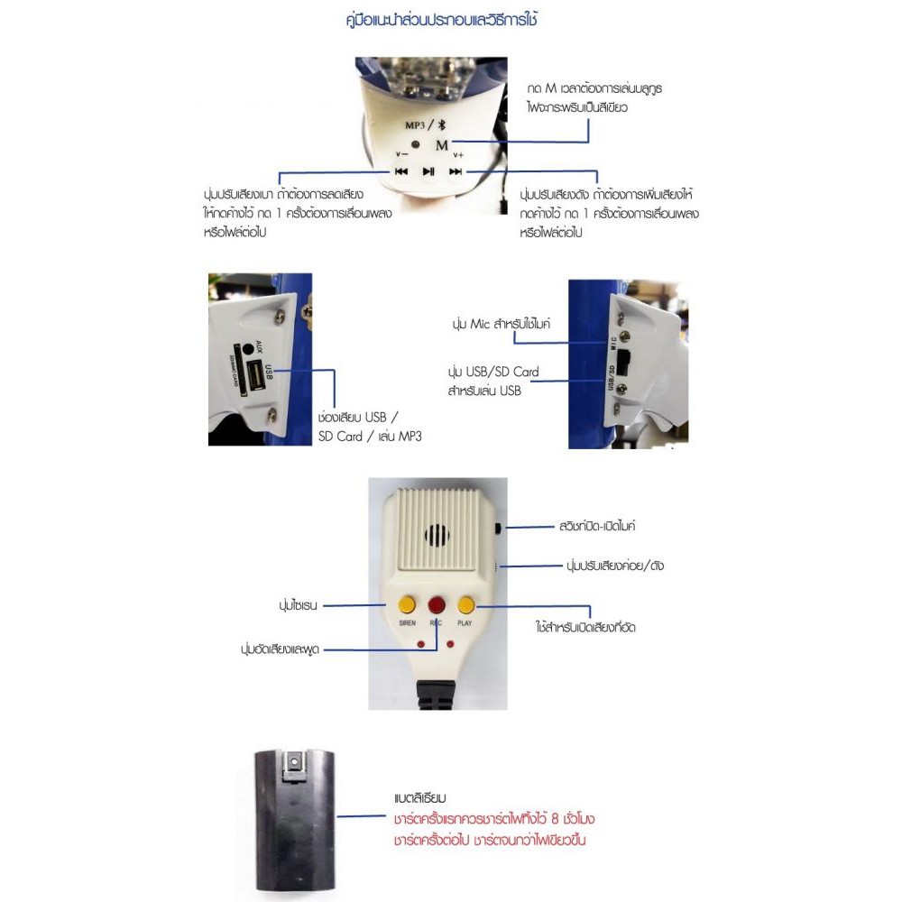 DECCON MG-3007UB โทรโข่งอัด แบตชาร์จได้ในตัว USB บูลทูธ เมกกะโฟน โทรโข่ง มี Bluetooth USB ยี่ห้อ DECCON รุ่น MG 3007 UB มี แบตเตอรี่แห้ง อัดเสียงได้ MG3007UB MG3007