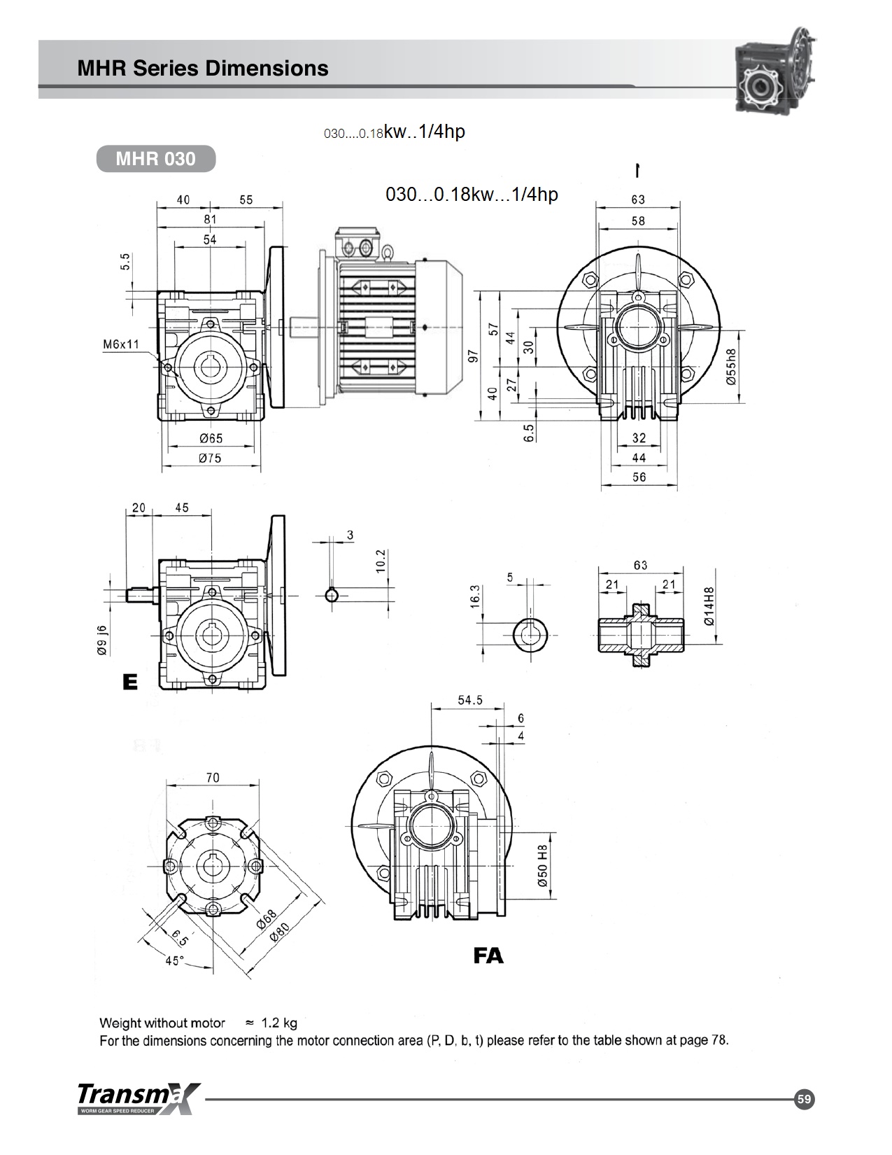 Motor worm Gear 1/4 HP