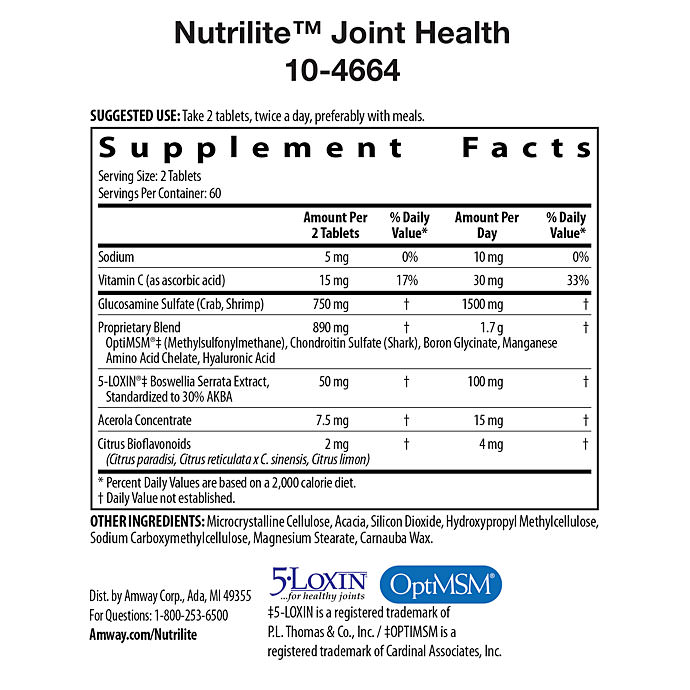 Nutrilite Joint Health 30day supplyบรรจุ 120 เม็ดช่วยฟื้นฟูทำให้การทำงานของข้อต่างๆ ดีขึ้น