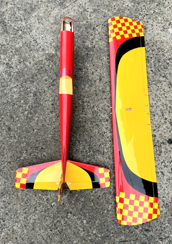 เครื่องบินตัวลำไม้ Sporter ใส่เครื่องยนต์ 46 ลายแดง-เหลือง (ตัวลำเปล่า+อุปกรณ์)(ไม่รวมเครื่องยนต์)