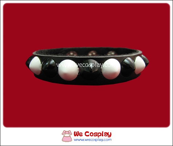 สร้อยข้อมือพังค์ Punk Wristband ตอกหมุดกลม 1 แถว สีขาวสลับดำ