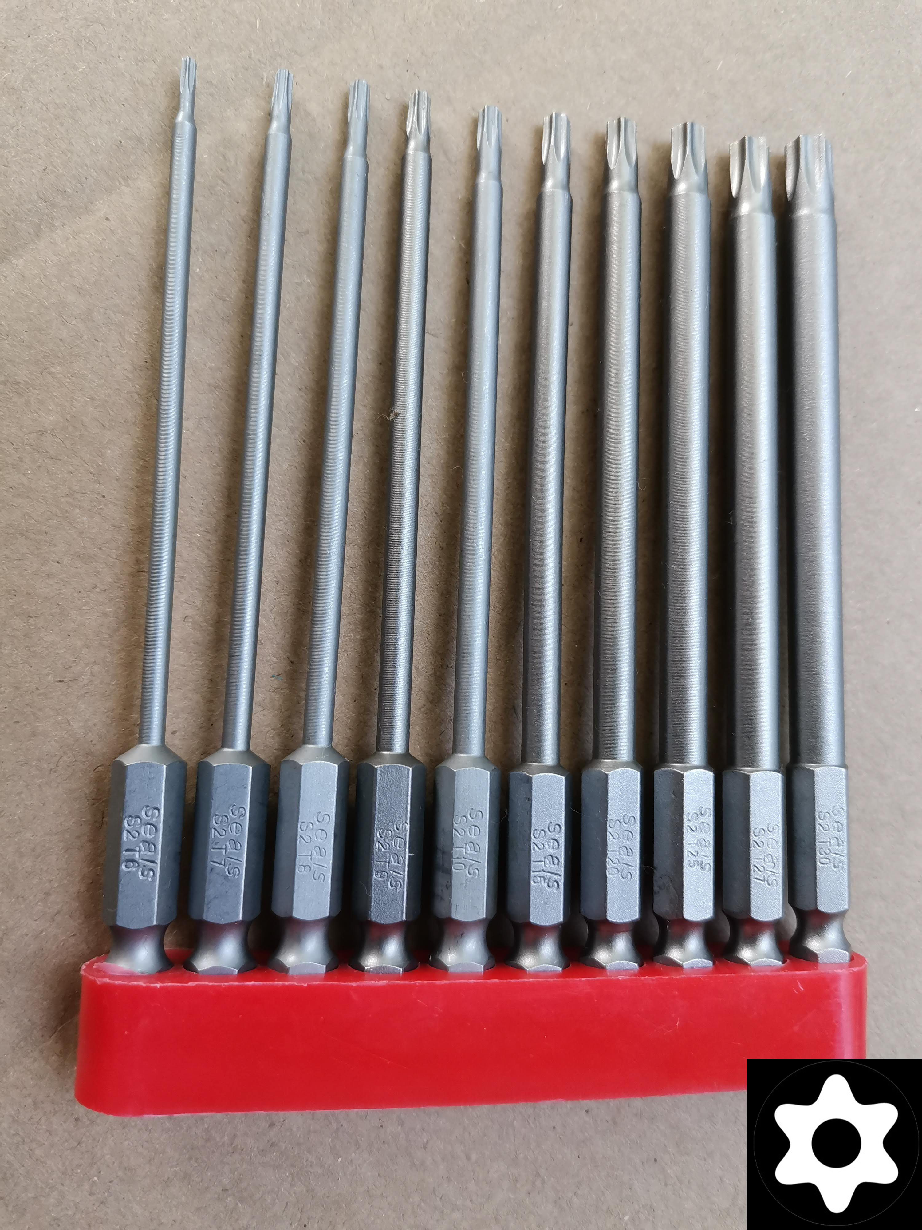 ไขควงหัวดาว Security Torx set แบบมีรู ดอกไขควง สำหรับใช้กับสว่าน เข้าที่แคบ ก้านยาวพิเศษ 100มม เหล็ก S2 แบ่งจากแพ๊คใหญ่