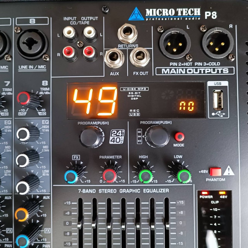 MICROTECH P8 powermixer rackในตัว P-8 P 8 เพาเวอร์มิกเซอร์ USB บลูทูธ เพาเวอร์มิก มิกซ์ มิกเซอร์ เครื่องเสียง ตัวปรับแต่งเสียง 450watt ไมโคร เทค เอไอ-ไพศาล