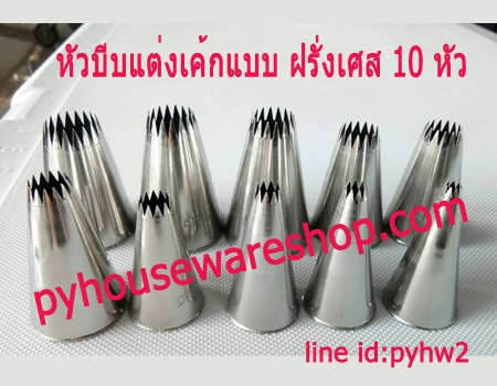 หัวบีบแต่งหน้าเค้กสแตนเลสแบบฝรั่งเศส 10 ชิ้น,ชุดหัวบีบสเตนเลสแบบฝรั่งเศส 10 หัว