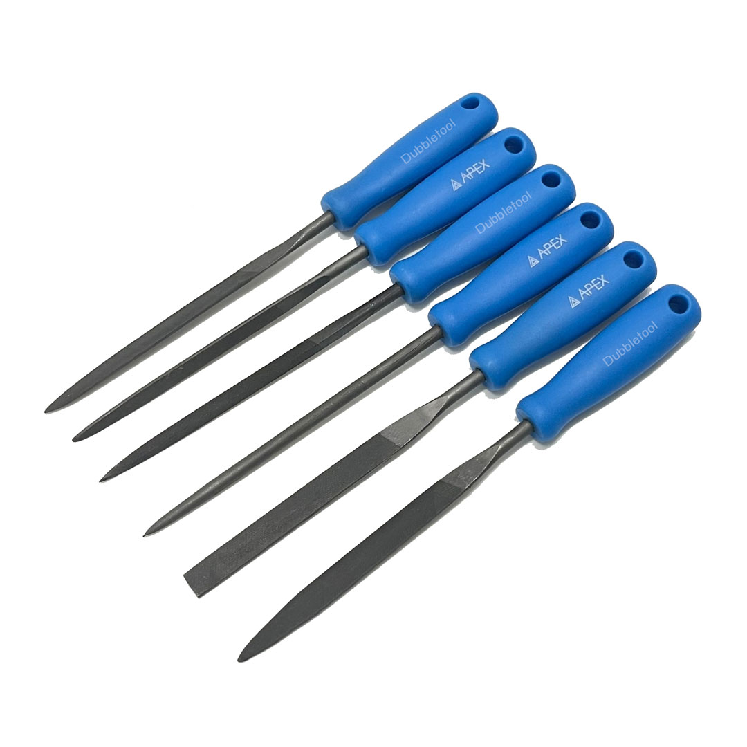 Apex ตะไบช่าง ตะไบพร้อมด้ามสีฟ้า 6 ตัวชุด 5x180mm.(6อัน/ชุด)