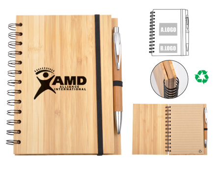 สมุดโน้ต ปกไม้ wooden + ปากกา notebook+pen สมุดจด สมุดโน้ต ปกไม้ ลดโลกร้อน