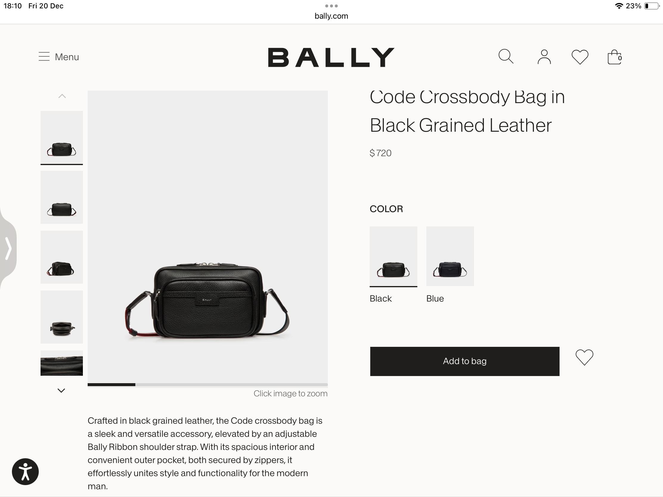 **do** กระเป๋าหนังแท้ Bally Code Crossbody Bag in Black Grained Leather สินค้าใหม่ ของแท้