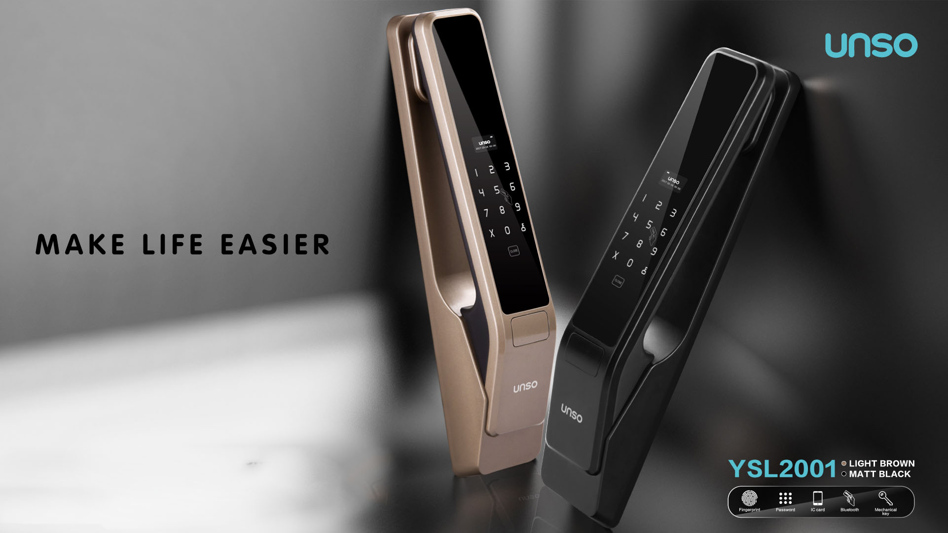 2500002 กลอนประตูดิจิตอล UNSO รุ่น YSL2001 สีทอง