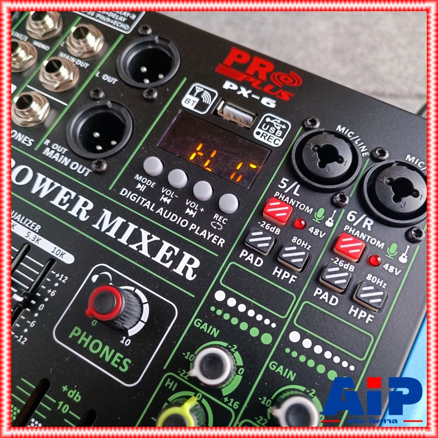 PROPLUS PX-6A POWERMIXER บลูทูธ รุ่นใหม่ เพาเวอร์มิกเซอร์ มีแอมป์ในตัว กำลังขับ 150 วัตต์ POWER MIXER โปรพลัส PX 6 A PX6A PRO PLUS เอไอ-ไพศาล