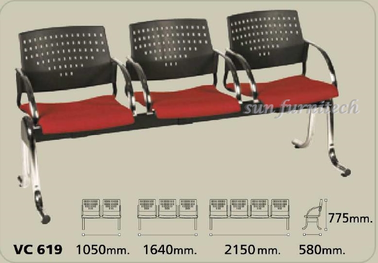 เก้าอี้แถว, เก้าอี้พักคอย, เก้าอี้นั่งคอย 2 ที่นั่ง, เก้าอี้แถว 3 ที่นั่ง, เก้าอี้แถว 4 ที่นั่ง มีท้าวแขน เบาะนั่งวางหนัง พนักพิงพลาสติก รุ่น VC-619