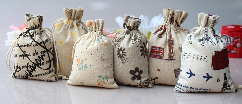 ถุงผ้ากระสอบ ถุงผ้าป่าน พิมพ์ลาย ขนาด 15X20cm ใส่ของชำร่วย เครื่องสำอางค์ ใส่ของแจก ถุงผ้าดิบ งาน Hand made สไตล์วินเทจ 49325