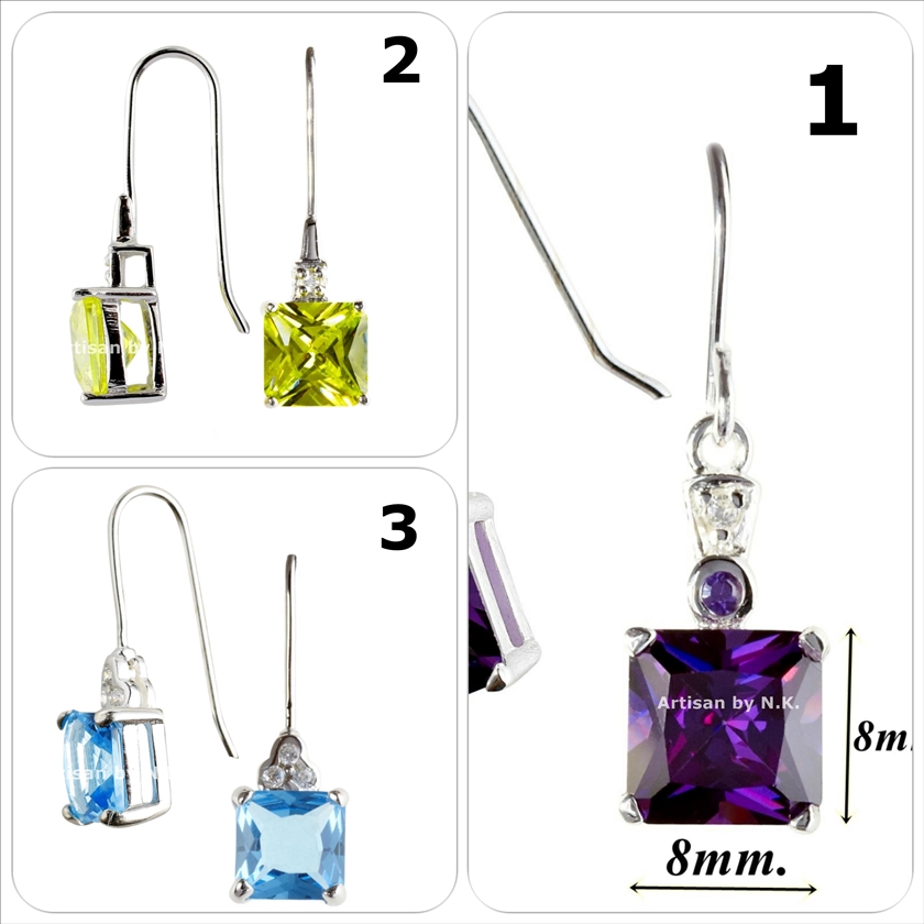 ต่างหูเงินแท้ชุบทองคำขาว ฝังเพชรCZ เกรดAAA ขนาด 8มิลลิเมตร*8มิลลิเมตร