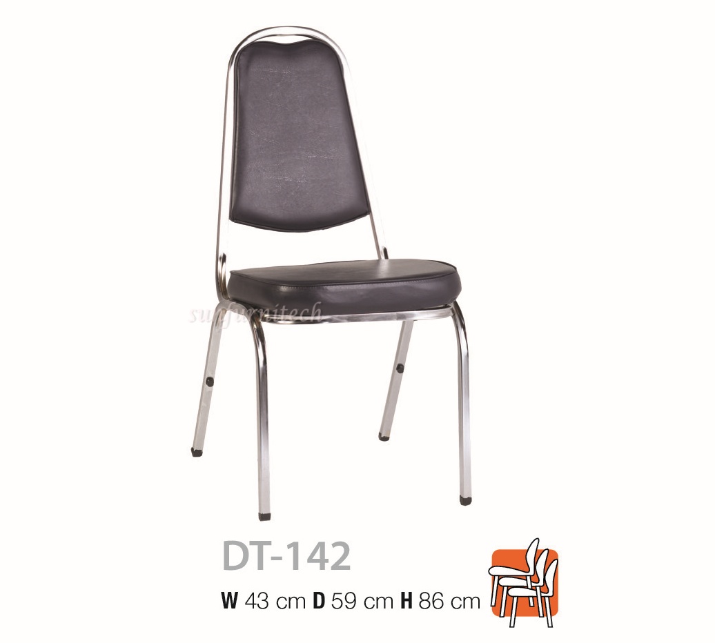 เก้าอี้ห้องอาหาร, เก้าอี้ห้องประชุม, เก้าอี้อเนกประสงค์, เก้าอี้จัดเลี้ยง หุ้มหนัง ขาชุบ ไม่คาดเอ รุ่น DT-142