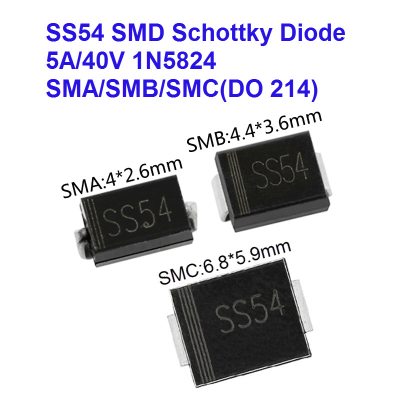 SS54 SMD Schottky Diode 5A/40V 1N5824 SMA/SMB/SMC(DO 214)