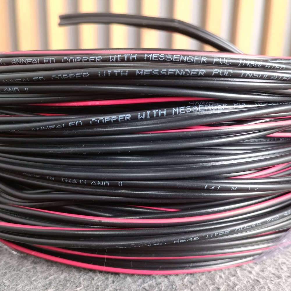 ขด50เมตร สายดรอปวาย ทองแดงชุบ 0.9mm CC2X0.9mm ทองแดงชุบ สายดรอปวายทองแดงชุบ สินค้าผลิตในประเทศไทย รุ่นพิเศษมีแถบสายสีแดง CC2 0.9 เอไอ-ไพศาล