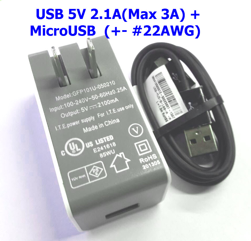 5V 2.1A (peak 3A) Power Adapter + MircoUSB for Raspberry Pi
