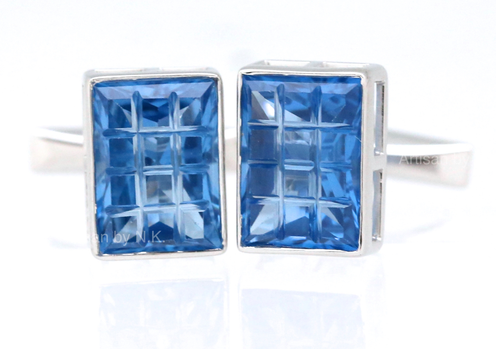 กระดุมแขนเสื้อ ทำจากเงินแท้ชุบทองขาว ฝังเพชร CZ ขนาด10*14มิลลิเมตร