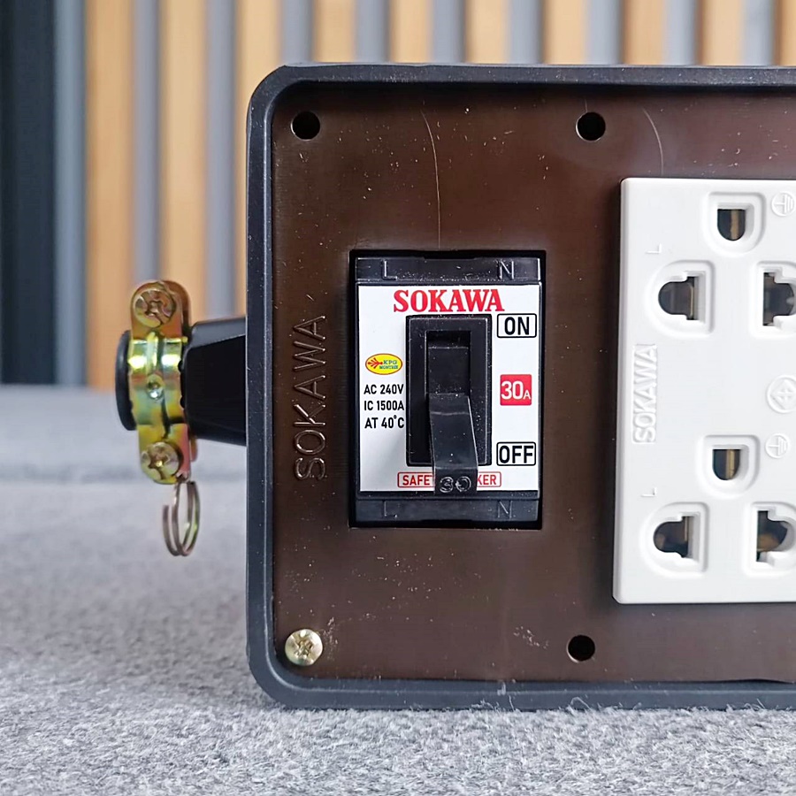SOKAWA S-319 บล็อคยาง4x8 3กราวน์คู่ มีเบเกอร์ มาตราฐาน มอก. บล็อคยางพร้อมปลั๊กกราวด์คู่ บล็อคยาง6ช่อง เอไอ-ไพศาล
