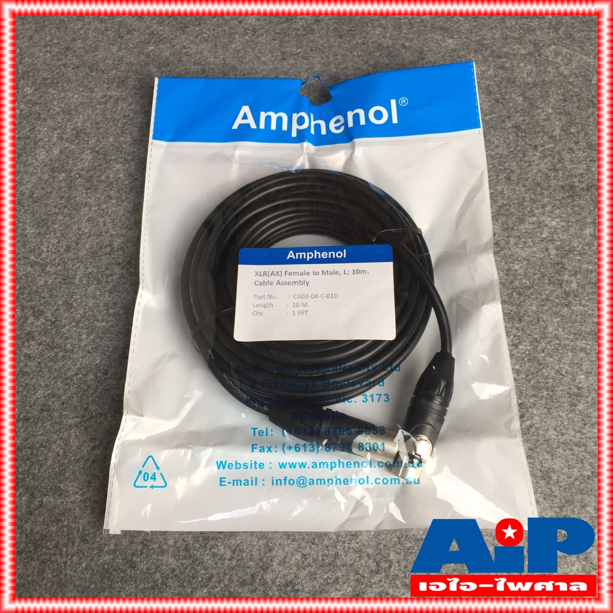 10เมตร AMPHENOL สาย XLRผู้-เมีย 10M CA03-04-C-010 สาย cannon ผู้ ออก cannon เมีย ความยาว 10เมตร สายสัญญาณ XLR ผู้ - XLR เมีย