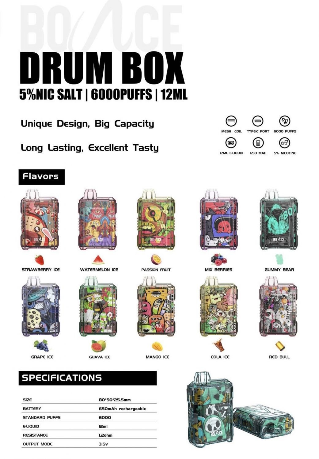 Bounce Drum Box Disposable 6000puffs Nic5%