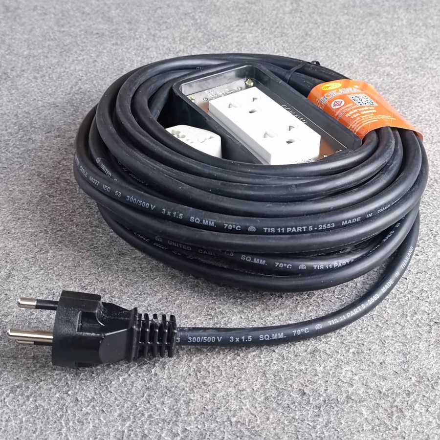 SOKAWA บล็อคยาง2x4 สาย10เมตร มอก. สายขนาด3x1.5MM ปลั๊กไฟ ปลั๊กพ่วง บล็อคยาง2ช่อง พร้อมสายไฟ เอไอ-ไพศาล