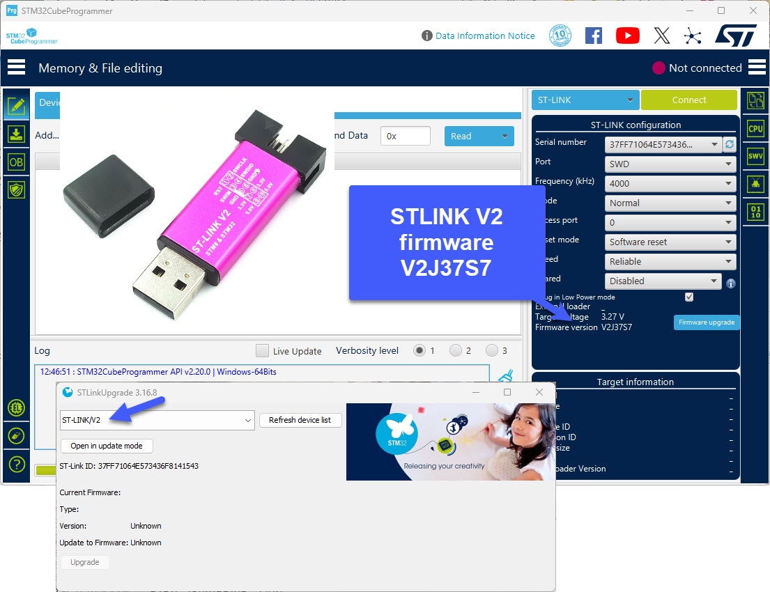 Mini STLink-STM32 V2-1 V2.1, SWD Debug and Programming of ARM STM32 ,STM8 ST-link