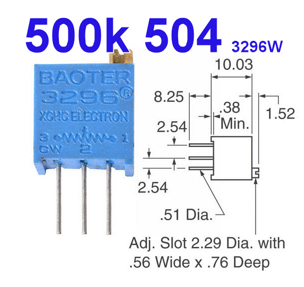 VR เกือกม้า 500 Kohm (504) 3296W Trimpot Variable Resistor (Trimmer Potentiometer)