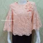 เสื้อลูกไม้ฝรั่งเศส อกแต่งดอกไม้ แขน3ส่วน สีส้ม เบอร์ XXXL อกเสื้อวัดจริง 44 นิ้ว