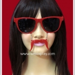 แว่นตาติดหนวด สีแดง เลนส์ดำ Fancy Cosplay Glasses