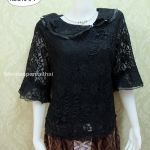 เสื้อลูกไม้ สีดำ แขน3ส่วนแต่งผ้าแก้ว เบอร์ XXL อกเสื้อวัดเต็ม 41 นิ้ว