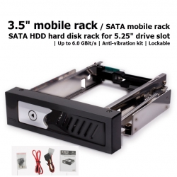 3.5" mobile rack / SATA mobile rack | SATA I/II/III HDD hard disk rack for 5.25" drive slot | Up to 6.0 GBit/s | Anti-vibration kit | Lockable