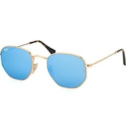 Ray-Ban Rb3548n Hexagonal 001/90 Gold 54 mm เลนส์ฟ้าปรอท สภาพ 95% เหมือนใหม่