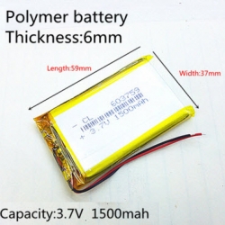 603759 3.7V 1500mAh Li-polymer Rechargeable Battery Li-Po