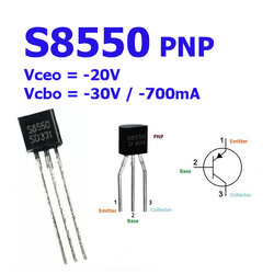 S8550 PNP Bipolar Transistors - Vceo -20V, Vcbo -30V -700mA TO-92