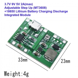 3.7V 9V 5V 2A Adjustable Step Up 18650 Lithium Battery Charging Discharge Integrated Module TP4056 MT3608