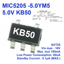 MIC5205 -5.0YM5 5.0V KB50 Positive voltage regulator