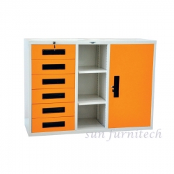 ตู้เอกสาร 1 บาน 6 ลิ้นชัก มีชั้นกลาง ขนาด 4 ฟุต ยี่ห้อ Elegant รุ่น SD4F6D